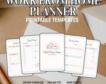 Planificador de trabajo desde casa / Diario de productividad, Horario remoto (Descarga digital en PDF)