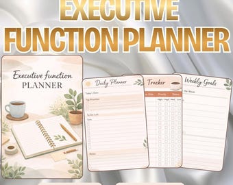 Planejador de Funções Executivas em PDF e PNG | Ferramenta de Produtividade para TDAH | Gerenciador de Tarefas para Adultos | Organizador de Brainstorming | Registro de Foco para Neurodivergentes