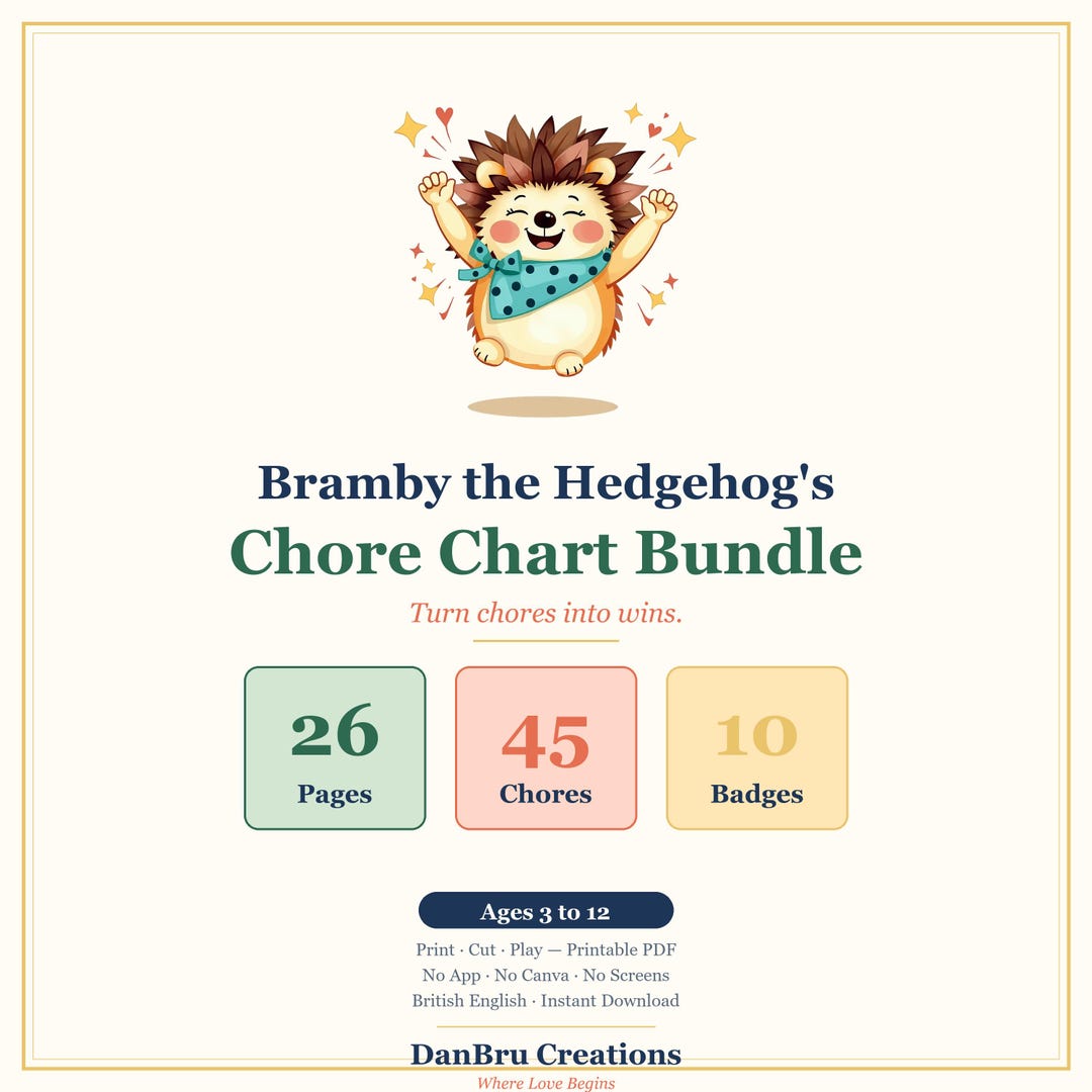 Kids Chore Chart Printable Hedgehog Theme, 26 Page Reward Bundle ...