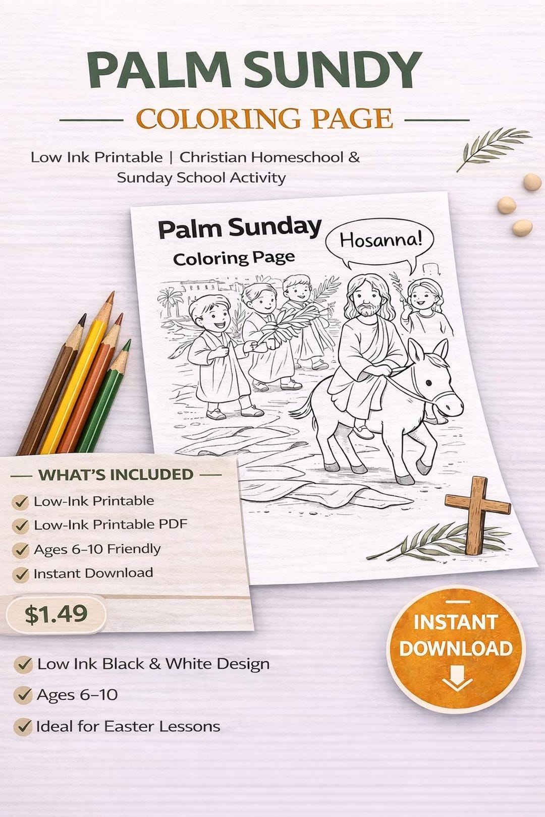 Palm Sunday Coloring Page | Christian Easter Activity Printable ...