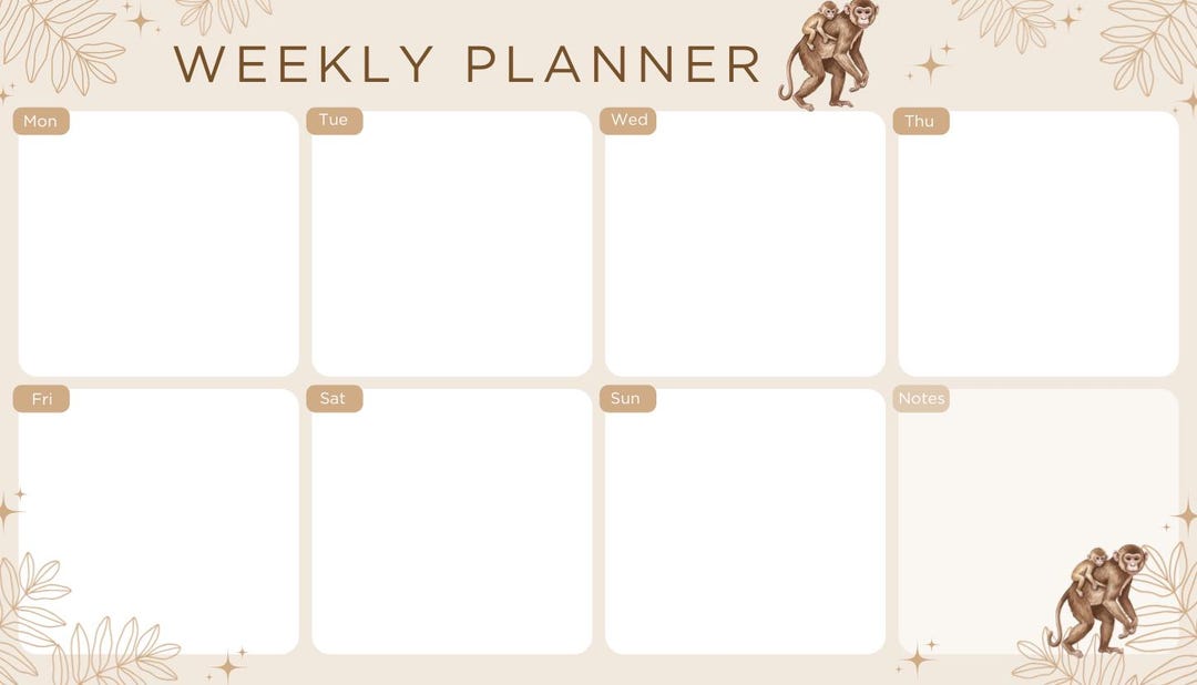 Monkey - Animals Weekly Planner - Printable - Animal Themed - Digital ...
