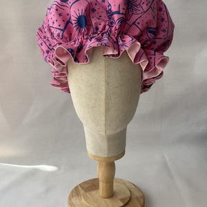 Satin Bonnet Astro Pink: Handmade, astrological pattern, adjustable sleeping cap