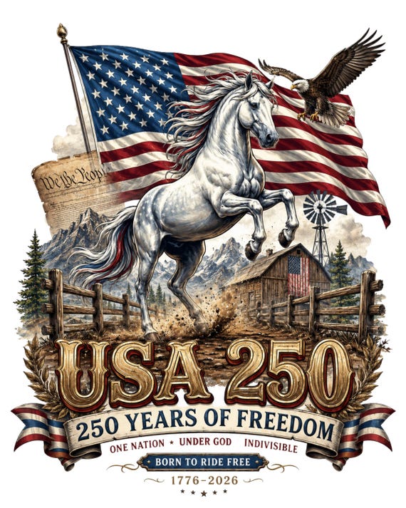USA 250 Years of Freedom PNG, America 250th Anniversary Digital Download, Patriotic Eagle Horse Flag Design, July 4th Sublimation PNG