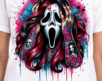Ghostface Horror PNG | Gothic Tattoo Style Sublimation Design | Spooky Halloween Digital Download | Horror Movie Inspired PNG 4500x5400 PNG