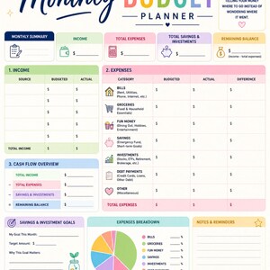 Monthly Budget Planner PNG | Digital Budget Tracker | Printable Finance Planner | Budget Template | Savings & Expense Tracker | Instant