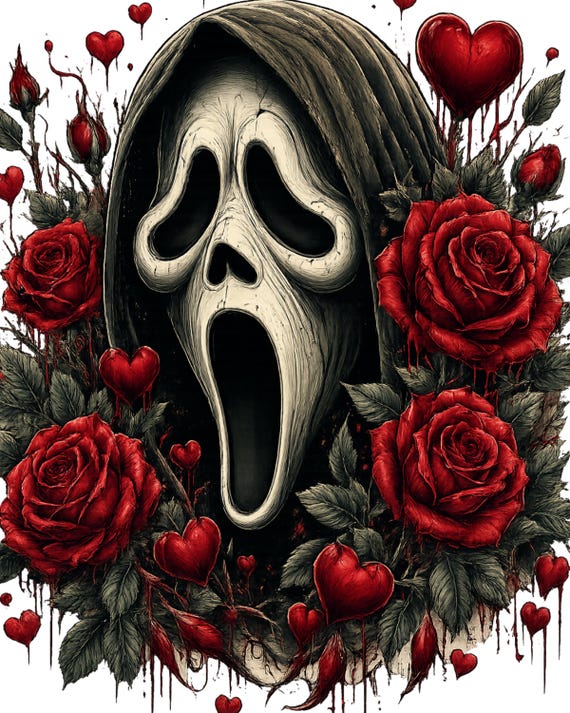 Ghostface Roses PNG, Horror Valentine PNG, Gothic Love PNG, Spooky Valentine's Day Digital Download, Horror Sublimation Design