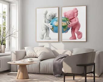Kaws Earth Hypebeast Poster,set of 2, Printable KAWS Graffiti Poster, Hypebeast Toys, Hypebeast Sneaker, Sneaker Prints, DIGITAL DOWNLOAD