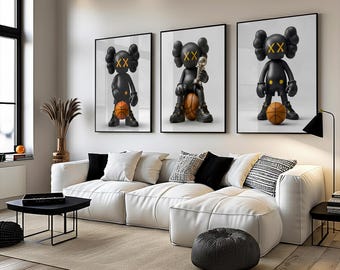 KAWS Basketball Art Print Setof 3: Hypebeast Toy Figure,wall decre, home decore