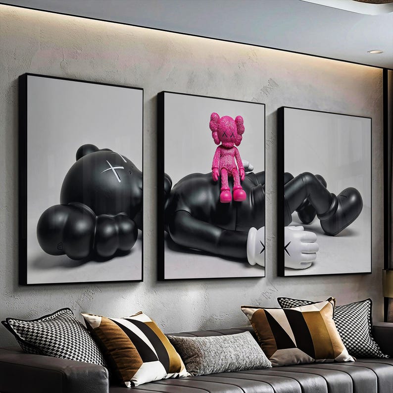 Set of 3 KAWS Wall Art Prints, Digital Download, HYPEBEAST Decor, Kaws Poster, Kaws Decor, Kaws Figure, Hypebeast Toys,Home decore image 1