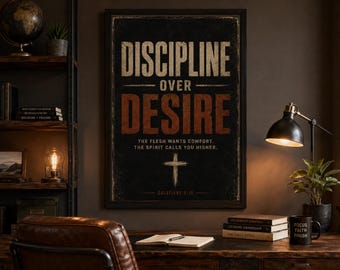 Discipline Over Desire Christian Wall Art, Men’s Gym Office Decor, Digital Download