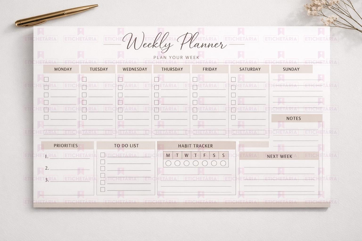 Minimalist Weekly Planner Printable | Undated Schedule, Habit Tracker ...