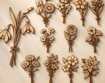 Birth Month Flower Bouquets, Laser Cut Wood SVG Bundle, Floral Keepsake Designs