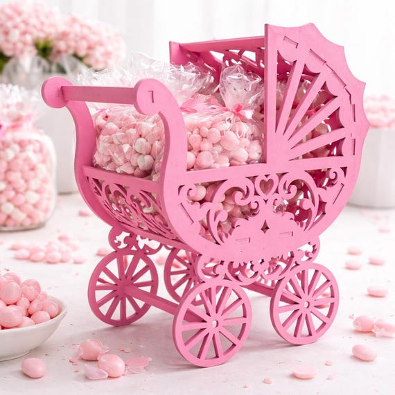 Baby Carriage Candy Holder Laser Cut File | Shower Centerpiece SVG (3mm Plywood)