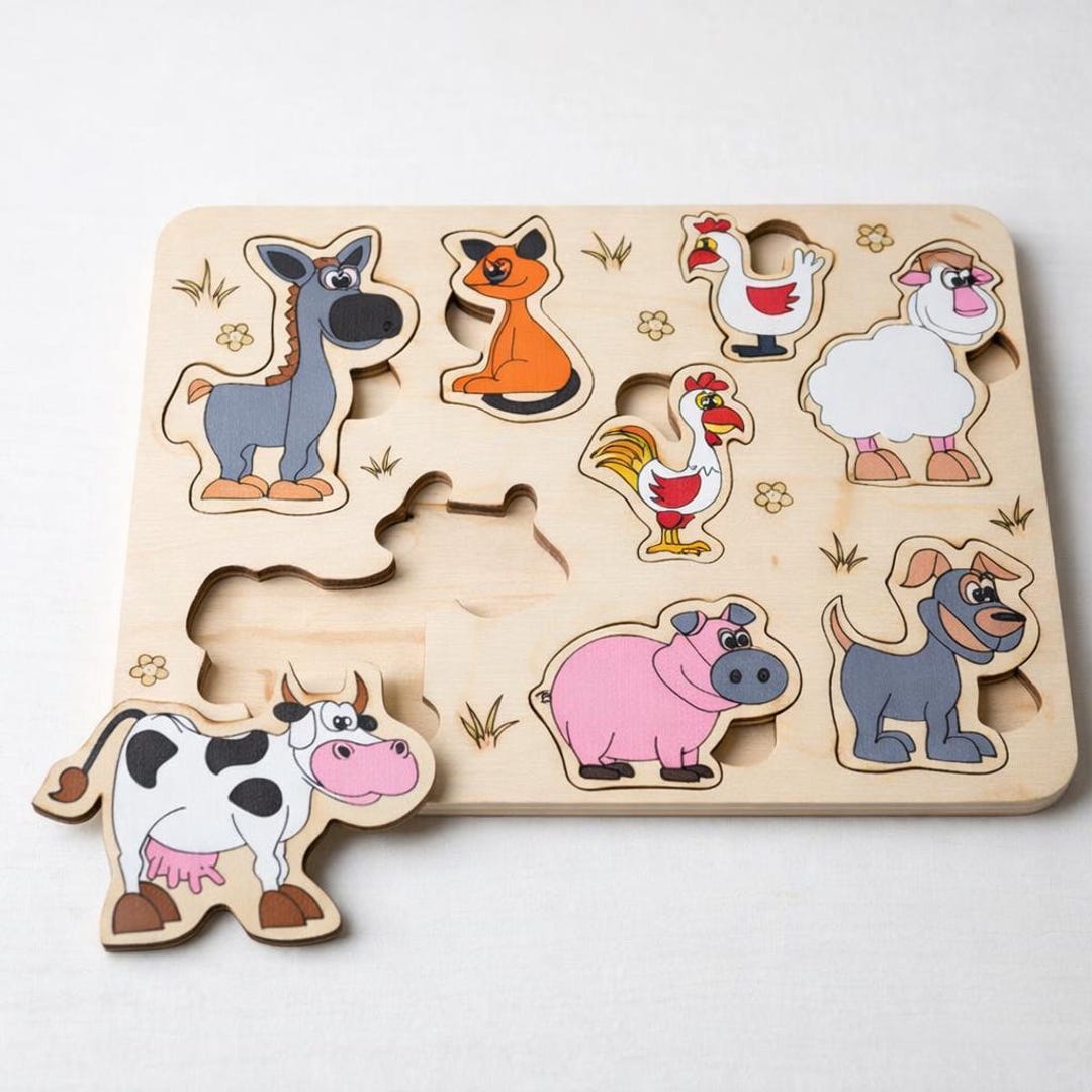 Laser Cut Wooden Farm Animal Puzzle Montessori Toddler Learning Toy - Etsy