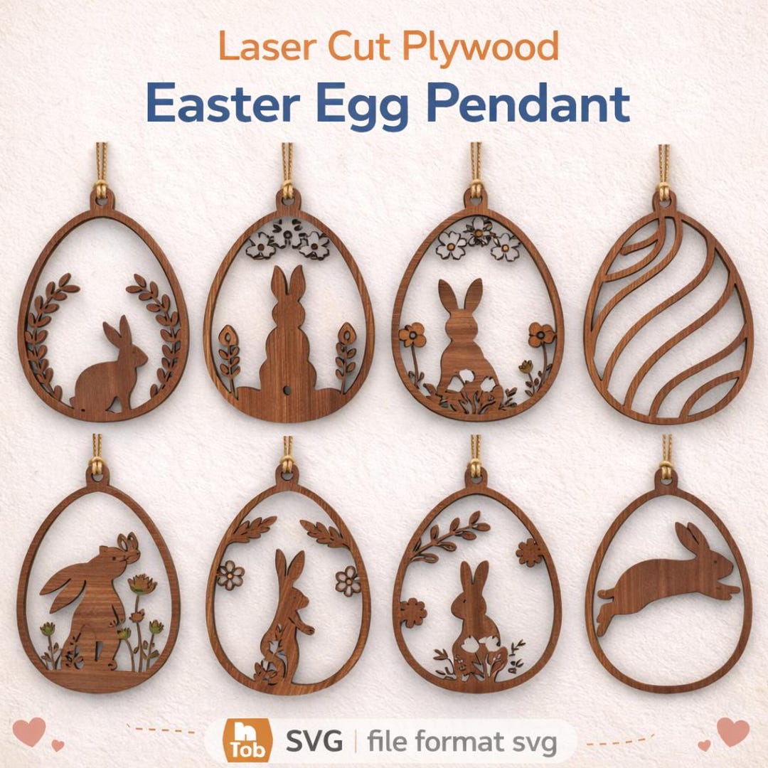 Laser Cut Plywood Easter Egg Pendant 20 Bundle Svg File - Etsy