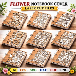 Floral Laser Cut Notebook Cover Files | Wooden Journal svg (ai, eps, pdf, png, dxf)