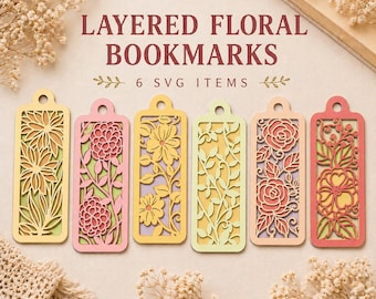 Layered Floral Bookmarks | 6 items eps, svg , png and DXF formats
