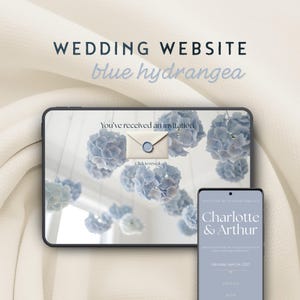 Wedding Website Template - Spring Theme | Blue Hydrangea - Editable with Canva - Timeless Modern Floral Design