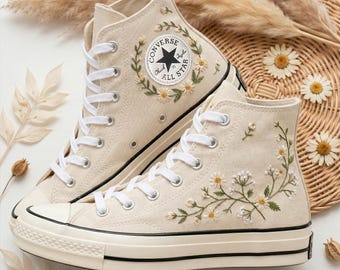 Custom Daisy Flower High Top Canvas Sneakers, Spring Summer Shoes
