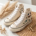 Custom Embroidered Converse High Top Sneakers with Colorful Insect Nature Art Boho Garden Design product logo