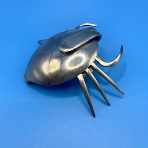 Skedgaffel och krabbaskulptur i sterlingsilver – Handgjord bestickkonst (9 x 9 cm)