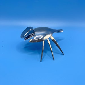 Sked- och gaffelspindelskulptur i sterlingsilver – handgjord insektskonst (9 x 9 cm)