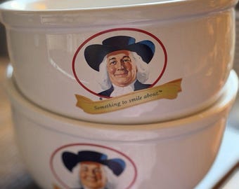 Vintage 2005 Quaker Oats Ceramic Cereal Bowls Set of 2, Retro Advertising Oatmeal Bowls, Nostalgic Farmhouse Kitchen Decor