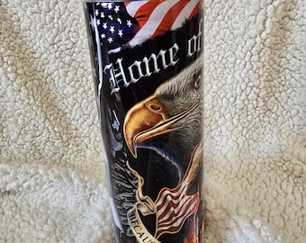 Patriotic Eagle Tumbler • 20oz Stainless Steel Cup • American Flag Sublimated Design • USA Pride Gift • Home of the Brave