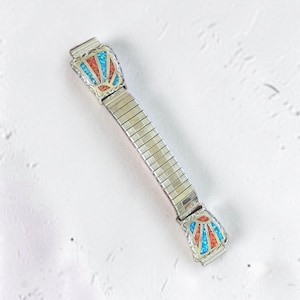 Vintage Turquoise and Coral Native American Expandable Watch Bracelet Band