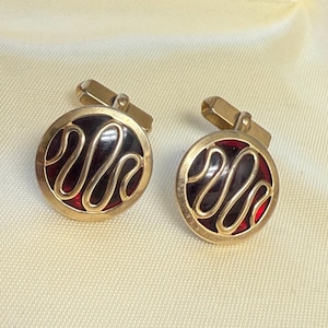Vintage Swank Gold Tone Red Swirl Cufflinks – Vintage Men's Formal Wear Accessory