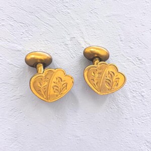 Vintage Gold Tone Cufflinks Etched Leaf Design Signed S&C Classic Mens Formal Cuff Links