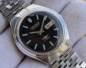 Montre Citizen vintage automatique 21 rubis à cadran noir du Japon