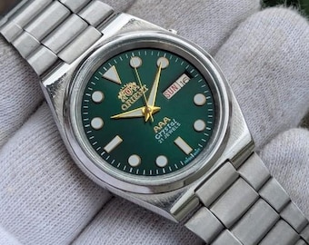 Montre automatique 21 rubis Orient Tristar avec cadran vert, importée du Japon