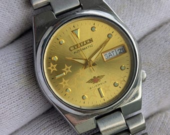 Montre vintage Citizen automatique à 21 rubis avec cadran en or du Japon