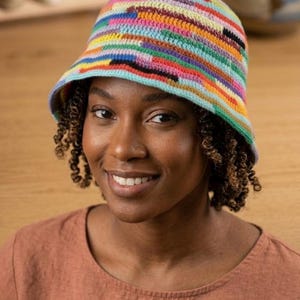 Miu Miu Handmade Crochet Straw Bucket Hat Colorful Floral Summer Sun Hat Bucket hats, crochet textures, bold colors, and playful  main image 3