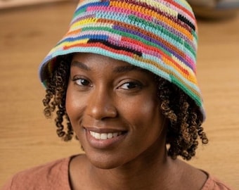 Colorful Crochet Bucket Hat,Scrappy Boho Sun Hat,Handmade Rainbow Festival Hat, Multi Color Hippie Accessory,Multicolor Stripe Crochet Hat