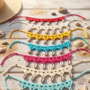 Crochet Cowrie Shell Anklet, Boho Knit Foot Jewelry, Cotton Ankle Bracelet for Women, Beach Wedding Anklet Set, Handmade Summer Jewelry