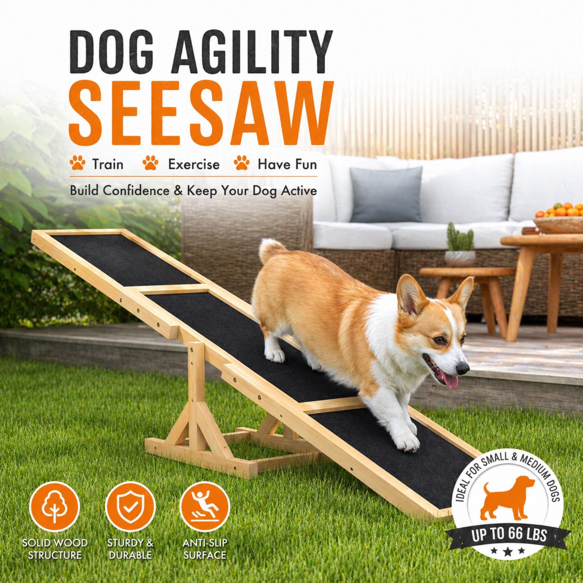 Dog Agility Seesaw Training Ramp, Wooden Pet Teeter Totter, Anti Slip ...