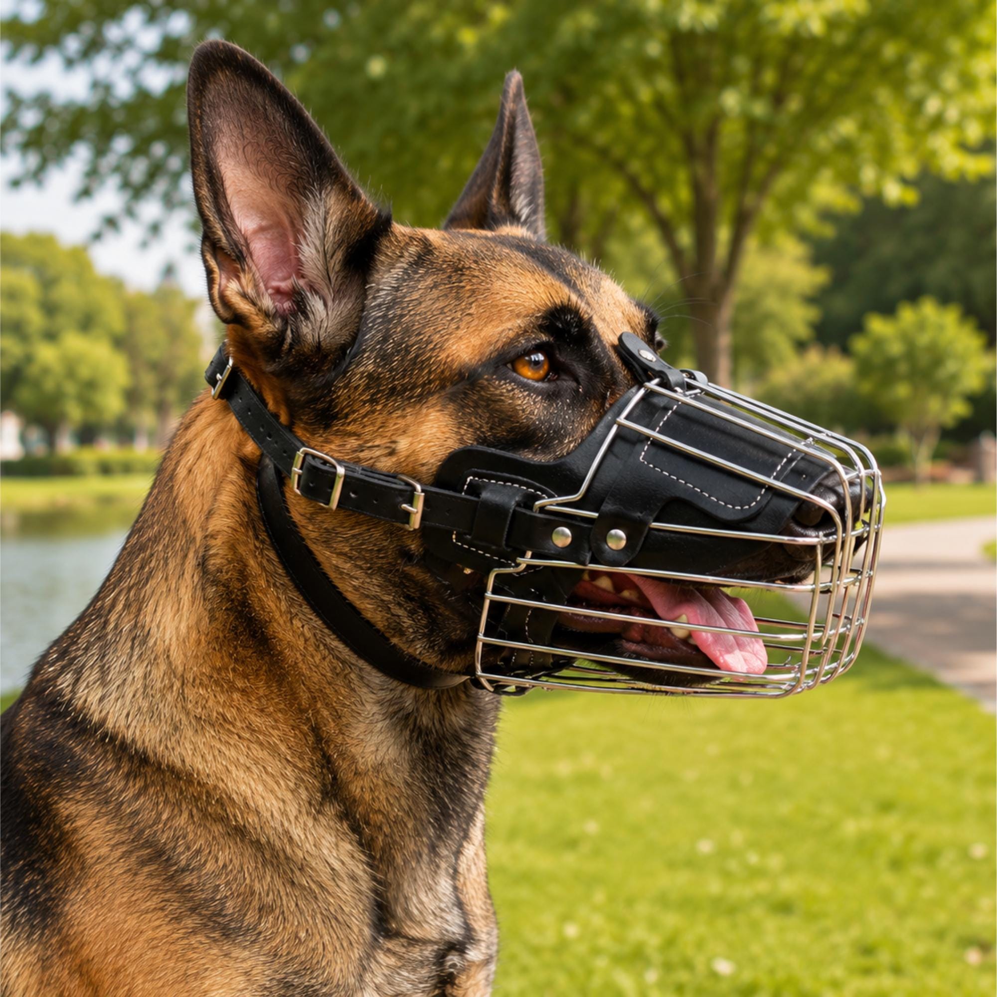 Adjustable Leather Dog Muzzle, Anti Bite Dog Muzzle, Training