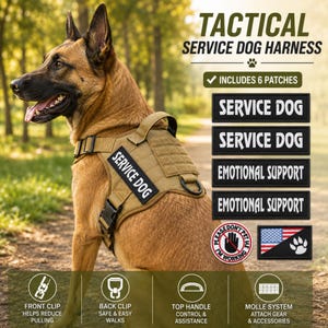Tactical Dog Harness No Pull with Handle, Service Dog Vest ,Adjustable Reflective Harness for Large Dogs, Heavy Duty Molle Vest with Patches
