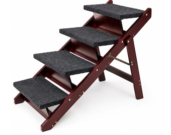 Foldable Dog Stairs Ramp for Bed & Car, Wooden Pet Steps 3 or 4 Step Dog Ladder, Portable Cat Stairs for Small Large Dogs