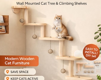Wall Mounted Cat Tree, Cat Wall Furniture, Cat Climbing Wall, Modern Wooden Cat Wall Shelves, Cat Wall Playground, Cat Activity Center,