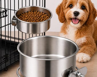 Hanging Dog Bowl for Crate | Stainless Steel Dog Cage Bowl No Spill | Clip On Kennel Food & Water Bowl | Removable Pet Cage Feeding Bowl