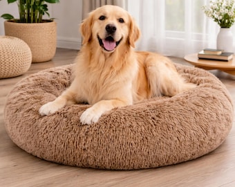 Calming Dog Bed Washable Anti Anxiety Pet Bed, Fluffy Donut Dog Bed Non Slip, Round Plush Faux Fur Cat Bed, Cozy Pet Bed Large XL