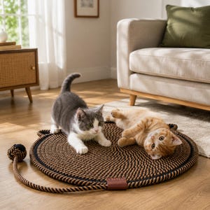 Round Cat Scratching Mat, Cotton Rope Cat Scratch Pad, Indoor Cat Scratcher & Furniture Protector