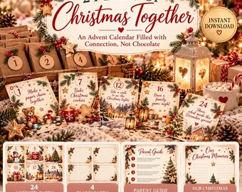Printable Family Advent Calendar | 24 Christmas Activity Cards (Digital Download)