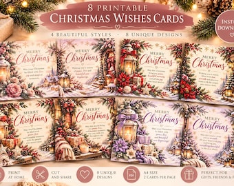 Printable Christmas Wishes Cards | 8 Holiday Greeting Designs (Instant Download)