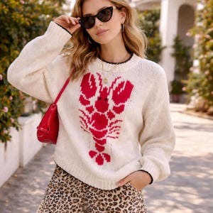 Lobster Sweater for Women, Chunky Knit Jumper, Cute Graphic Knit Sweater, Cozy Pullover, Long Sleeve oversized Sweater, Gift for Her