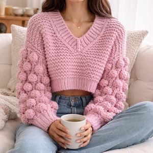 Chunky Knit V Neck Sweater, Oversized Cozy Pullover, Cable Sleeve Knit Jumper, Cardigan Sweater Y2k, Soft Warm Top
