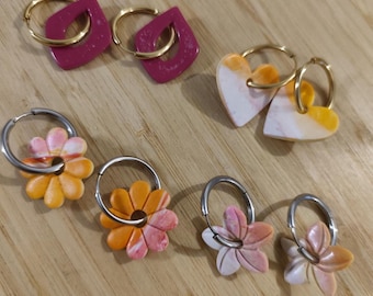 Pendientes intercambiables de arcilla polimérica, joyería hecha a mano, regalo para mujer - Solitarios